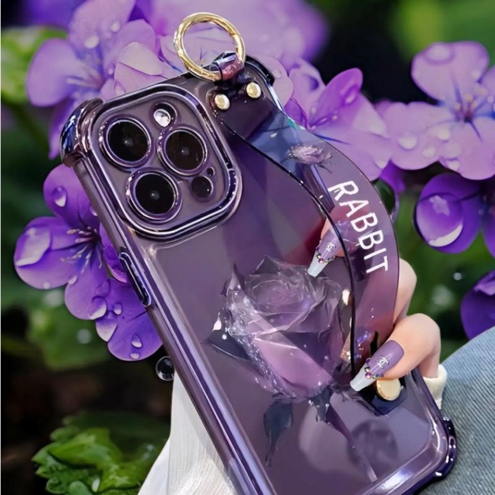 Purple Floral Hand Strap Phone Case for iPhone